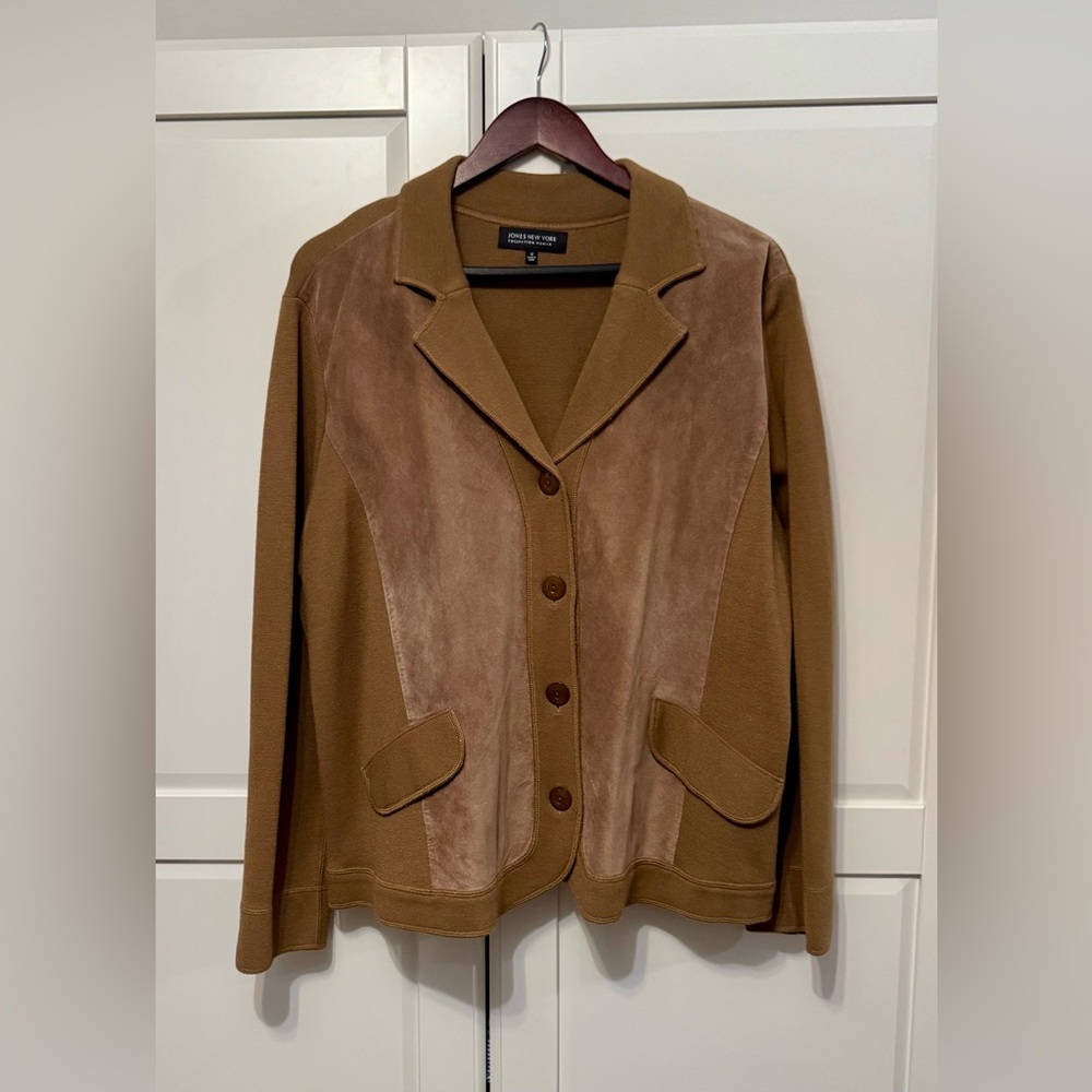 Jones New York Collection Knit Suede Leather Cardigan Sweater Women's Jacket 1X